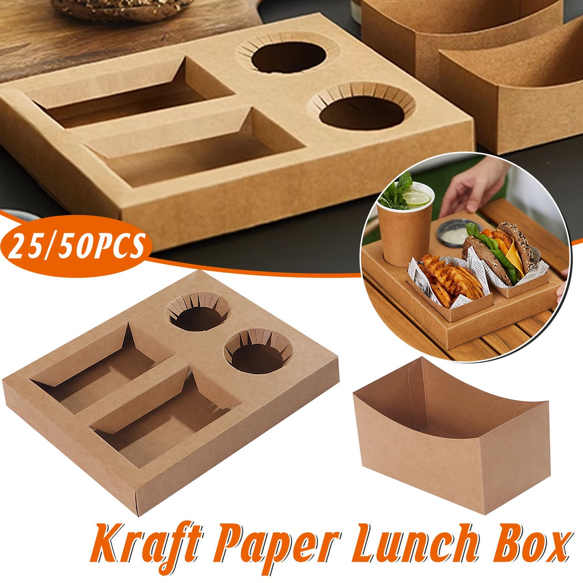 25/50pcs Meal Box for Hamburger Sandwich Snack Packaging Picnic Food Boxes