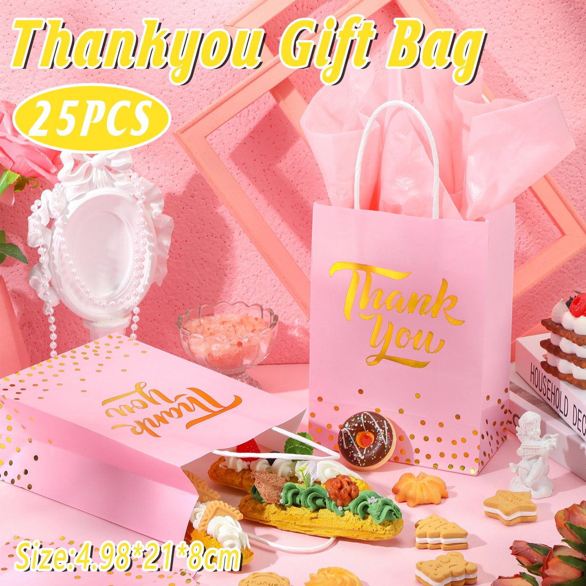 25pcs Reusable Kraft Paper Tote Bags for Wedding Birthday Party Gift Favour Bags