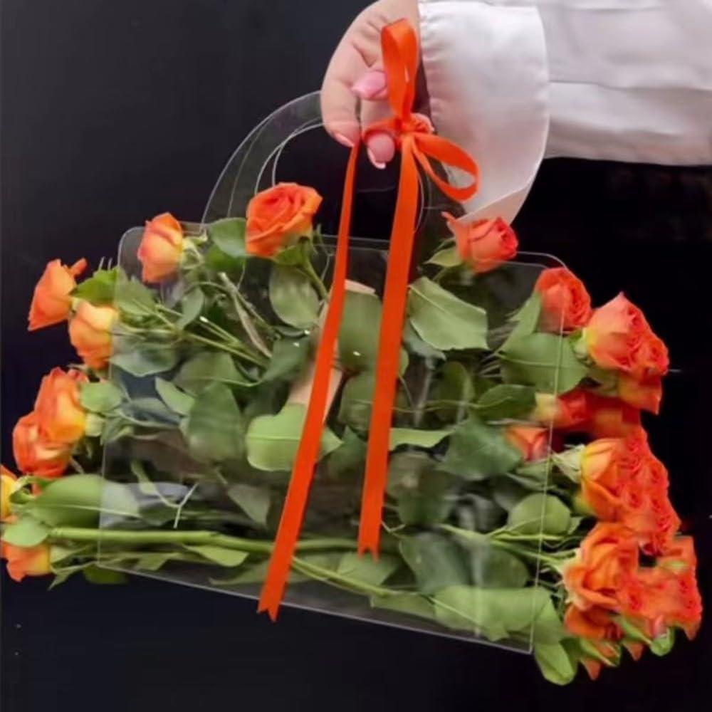 Transparent Flower Handbags PET Durable Floral Display 10pcs