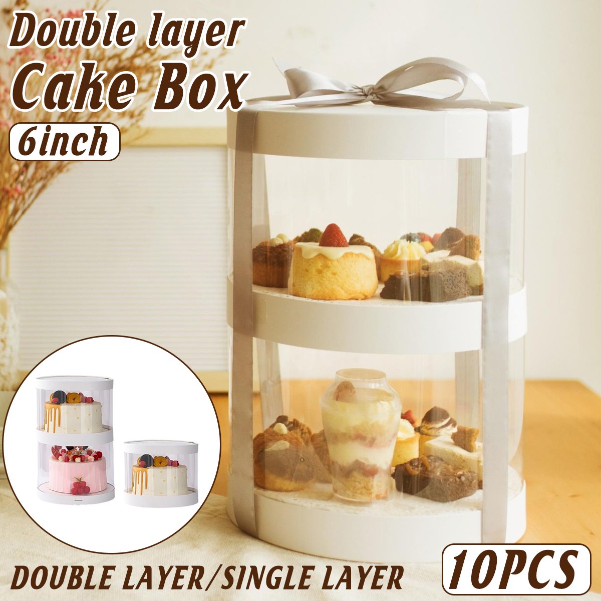 Clear Round Cake Box PET Plastic Elegant Cupcake Packaging 10PCS