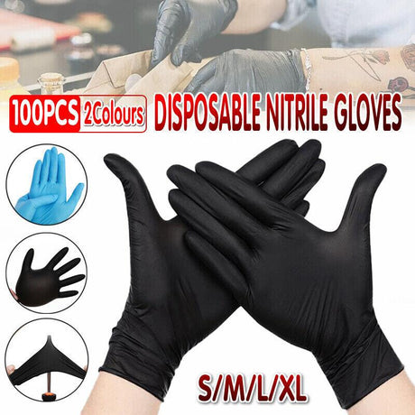 Thick Black Nitrile Gloves Industrial Mechanic Tattoo Tradie Rubber Protection