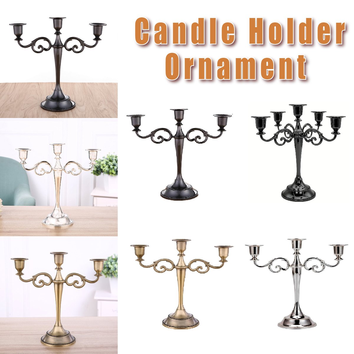 Ornament Candlestick Three Golden Candlestick 1PC