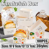 Food-Grade Paper Sandwich Boxes with Multicoloured Designs for Cafes and Bakeries 100 pcs