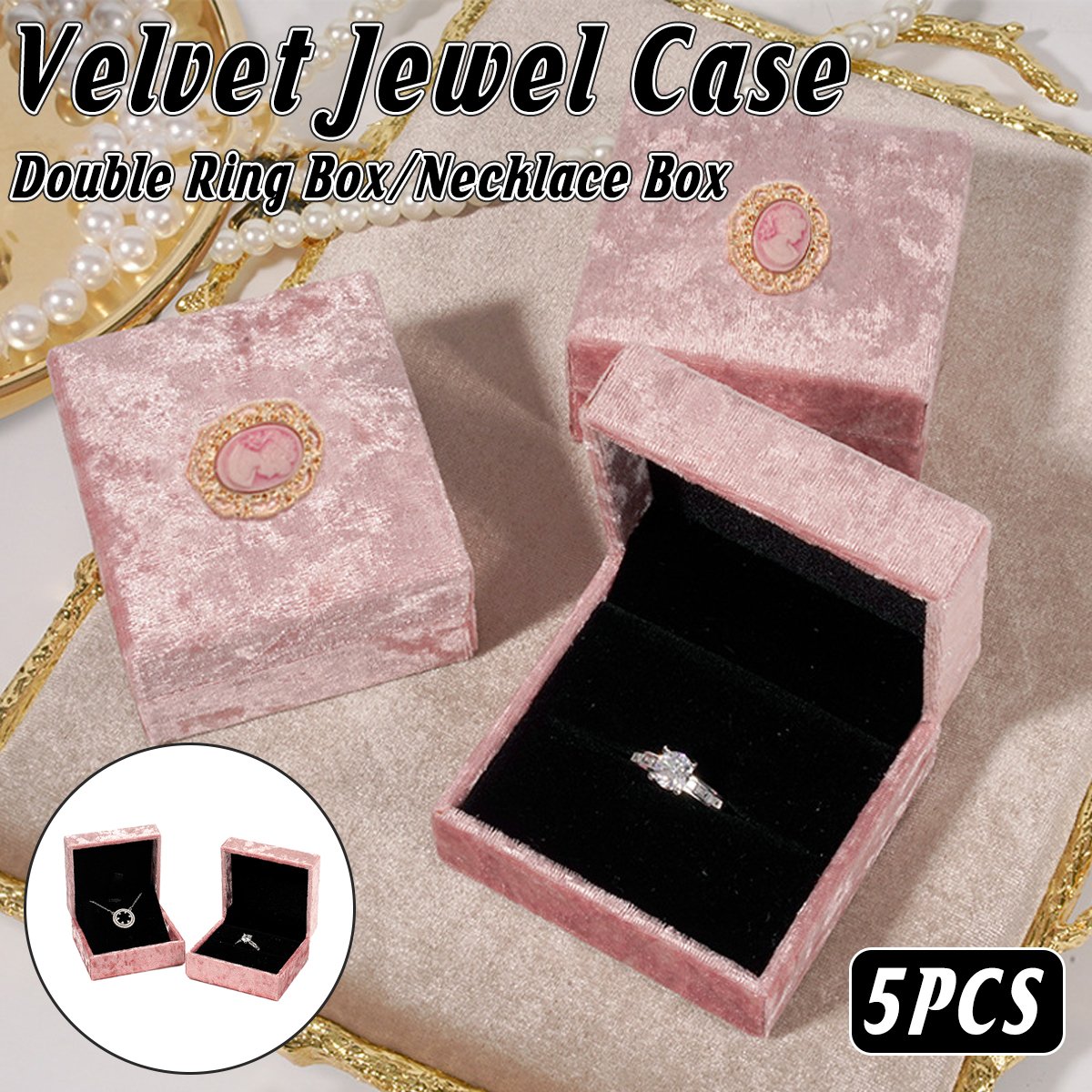 5PCS Pink Vintage Jewelry Box Velvet Ring Necklance Box Gift Packing Wedding Box