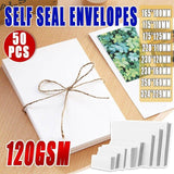 White Envelopes 120GSM Durable Peel-and-Seal Invitations Cards Letters 50PCS