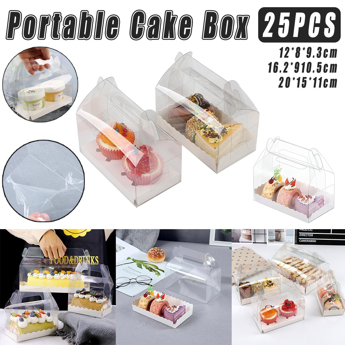 Portable Clear Pastry Boxes for Desserts 25pcs