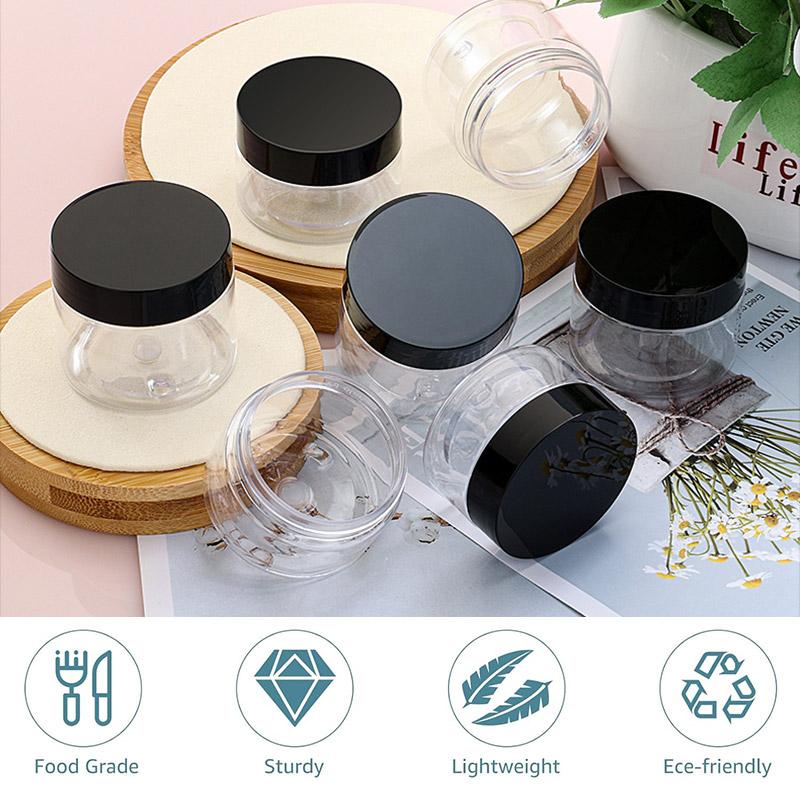 Durable PET Plastic Jars for Skincare Products Clear Plastic Jars with Black Caps 10pcs