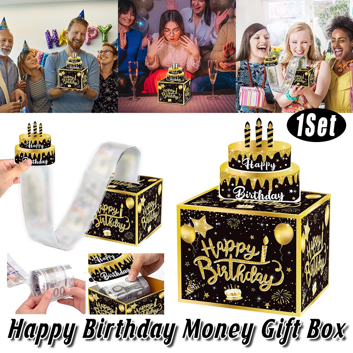 Surprise Money Box Black Gold Birthday Party Decoration Atmosphere Layout Props