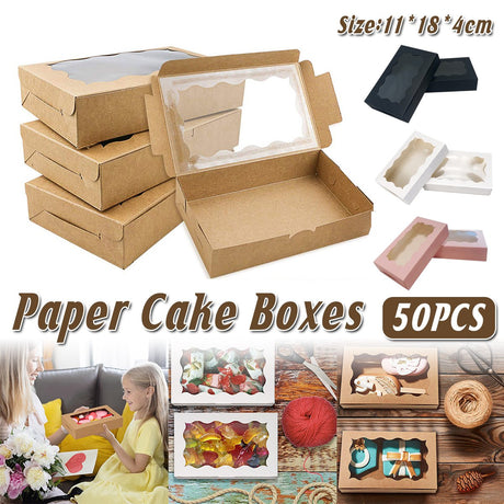 These rectangular kraft paper window boxes are the ideal packaging solution for cakes, pastries, and gifts.