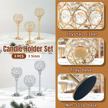 3PCS Crystal Candle Holders