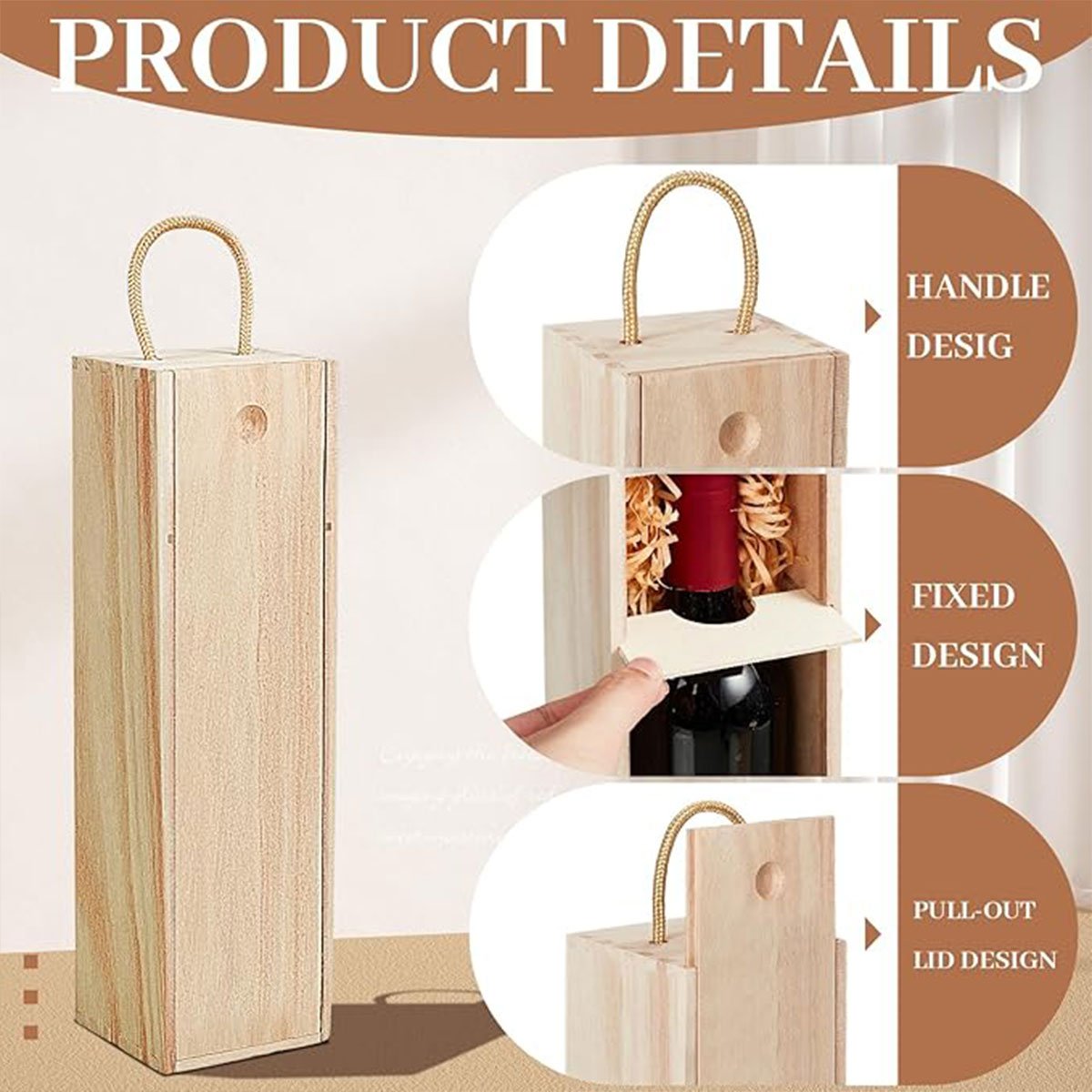 Red Wine Wooden Gift Box 6PCS Pull-out