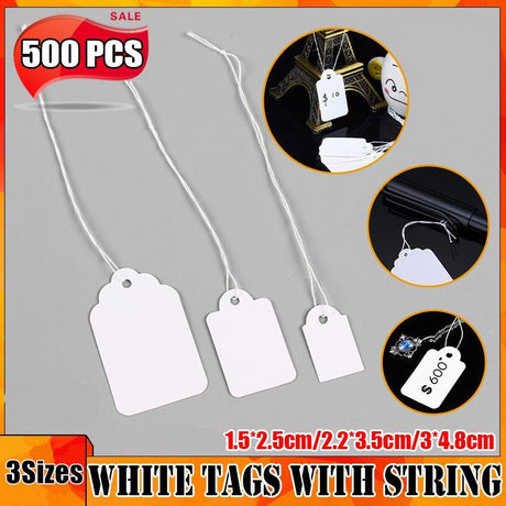 White Strung Tags 500PCS