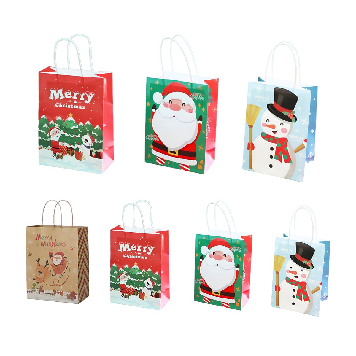 25PCS Christmas Tote Bags Kraft Paper Gift Bags Party Favor Holiday Shopping Bag