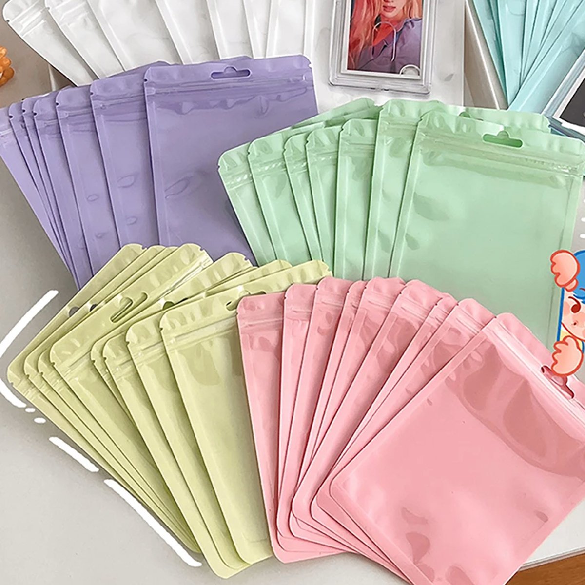 100pcs Macaron Colour Zip Lock Bags Transparent Seal Pouches for Makeup Brushes