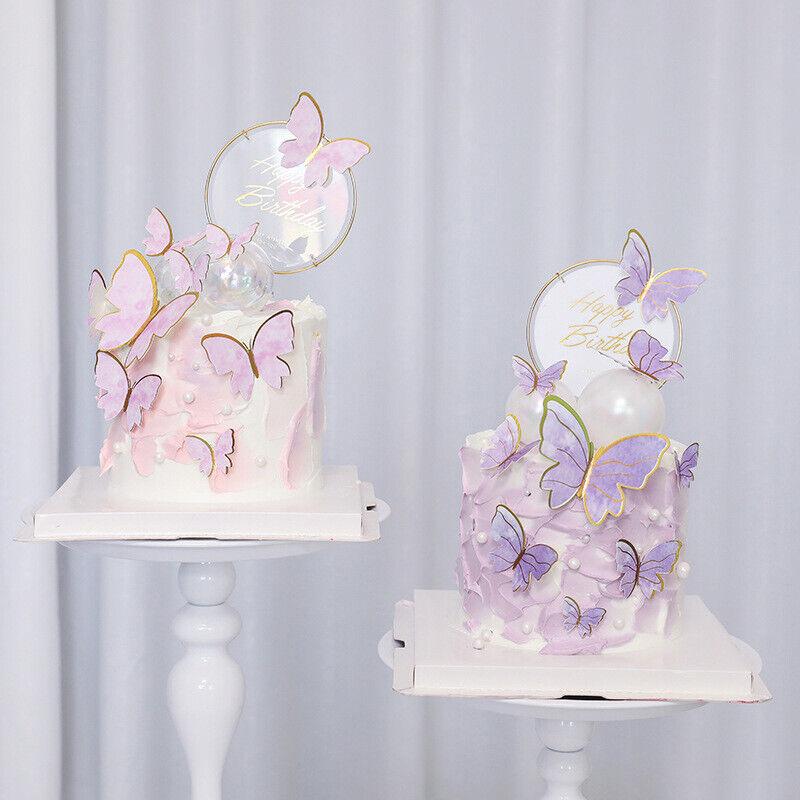 10PCS Butterfly Paper Topper Cake Happy Birthday Theme Festival Decoration DIY