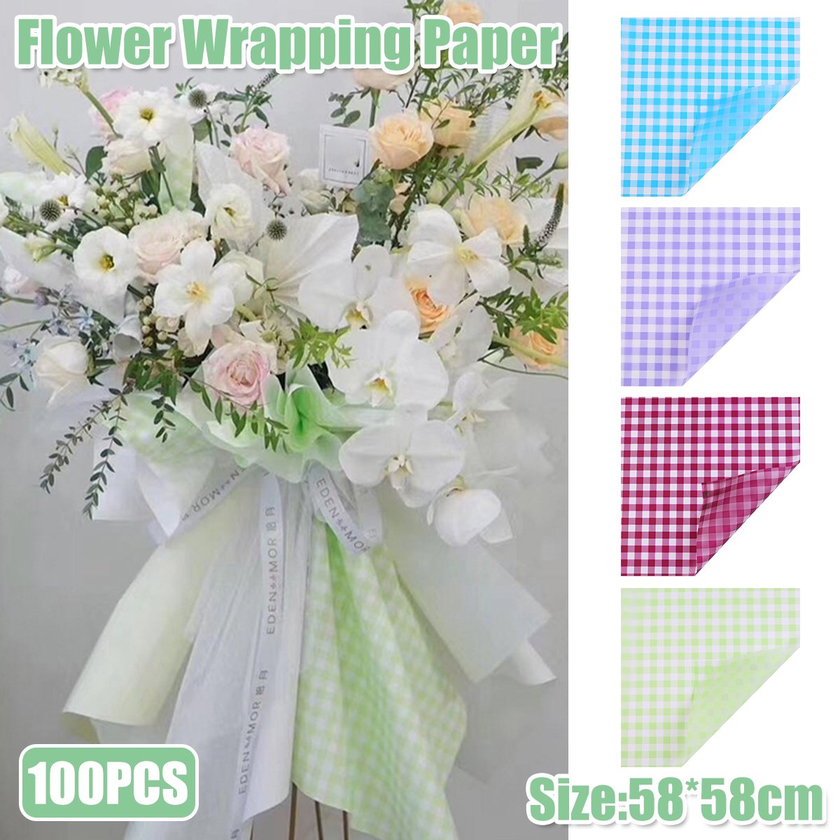 Plaid Wrapping Paper Durable Fog Paper Floral Gift 100PCS