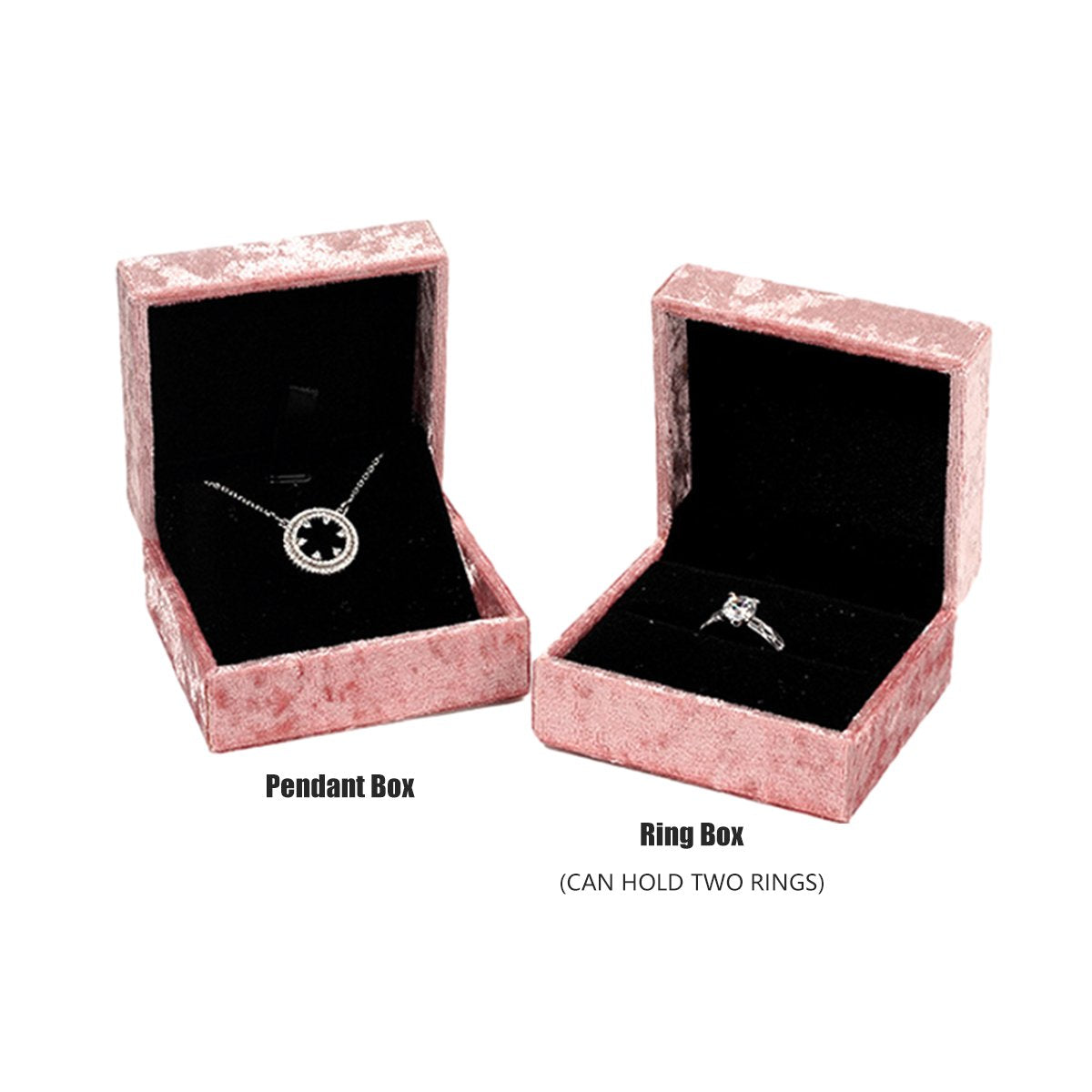 Add a touch of vintage elegance to your jewelry presentation with this 5-Piece Set of Pink Velvet Jewelry Boxes. 