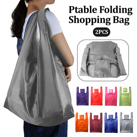 2pcs Foldable Portable Shopping Bags Reusable Eco-Friendly Washable Storage Bags