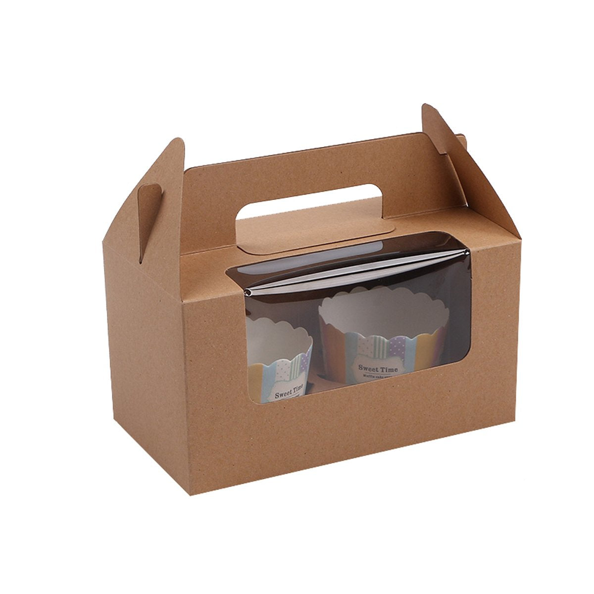 Food-Grade Cardboard Portable Cupcake Packaging Boxes with Window 25pcs