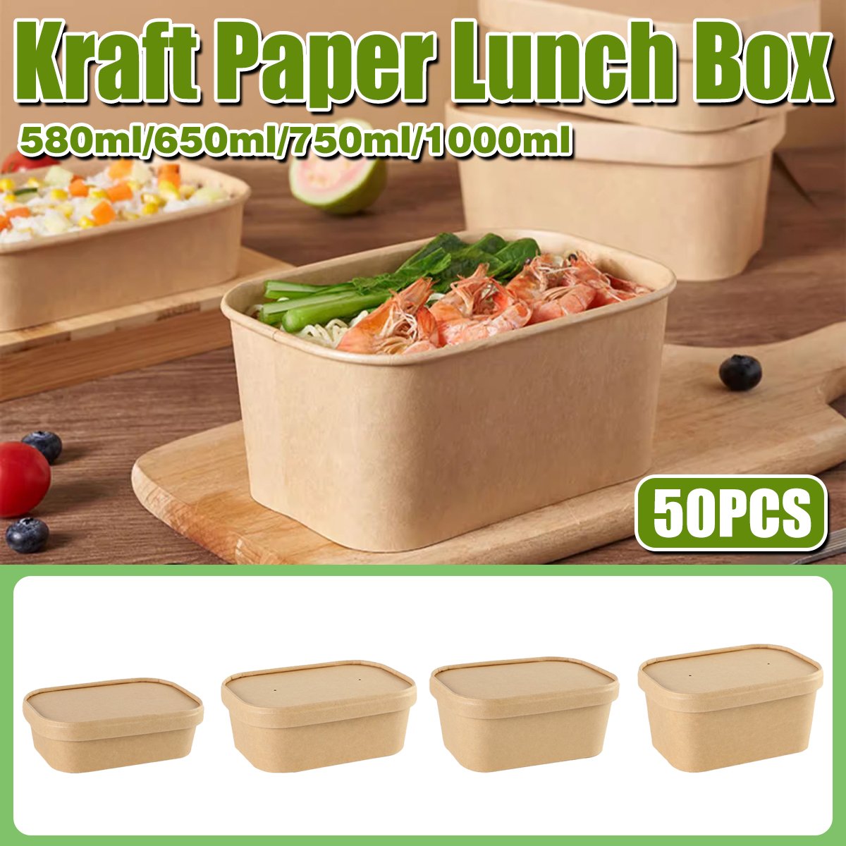 Kraft Paper Lunch Box 50PCS