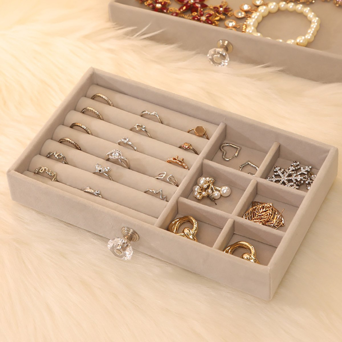 Three-layer Flannel Jewelry Earrings Earrings Dust-proof Drawer-type Box