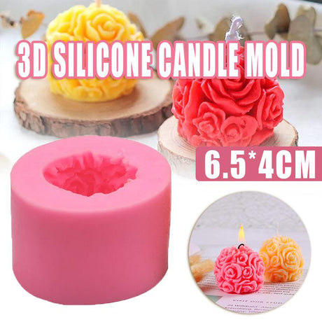 3D Silicone Candle Mold Rose Ball Aromatherapy Candle Soap Mould Craft Baking