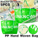 Waterproof Hand-Woven Durable Green Shopping Bags for Daily Use 5pcs