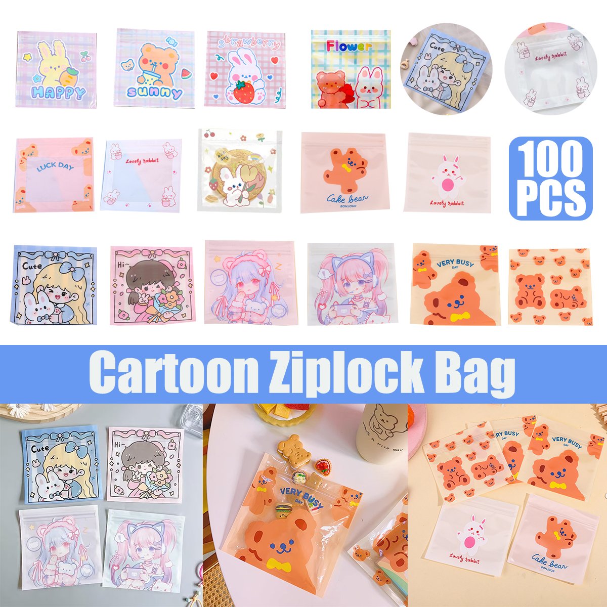 These cute cartoon Ziplock bags are perfect for keeping your snacks, candies, and cookies fresh and secure. 