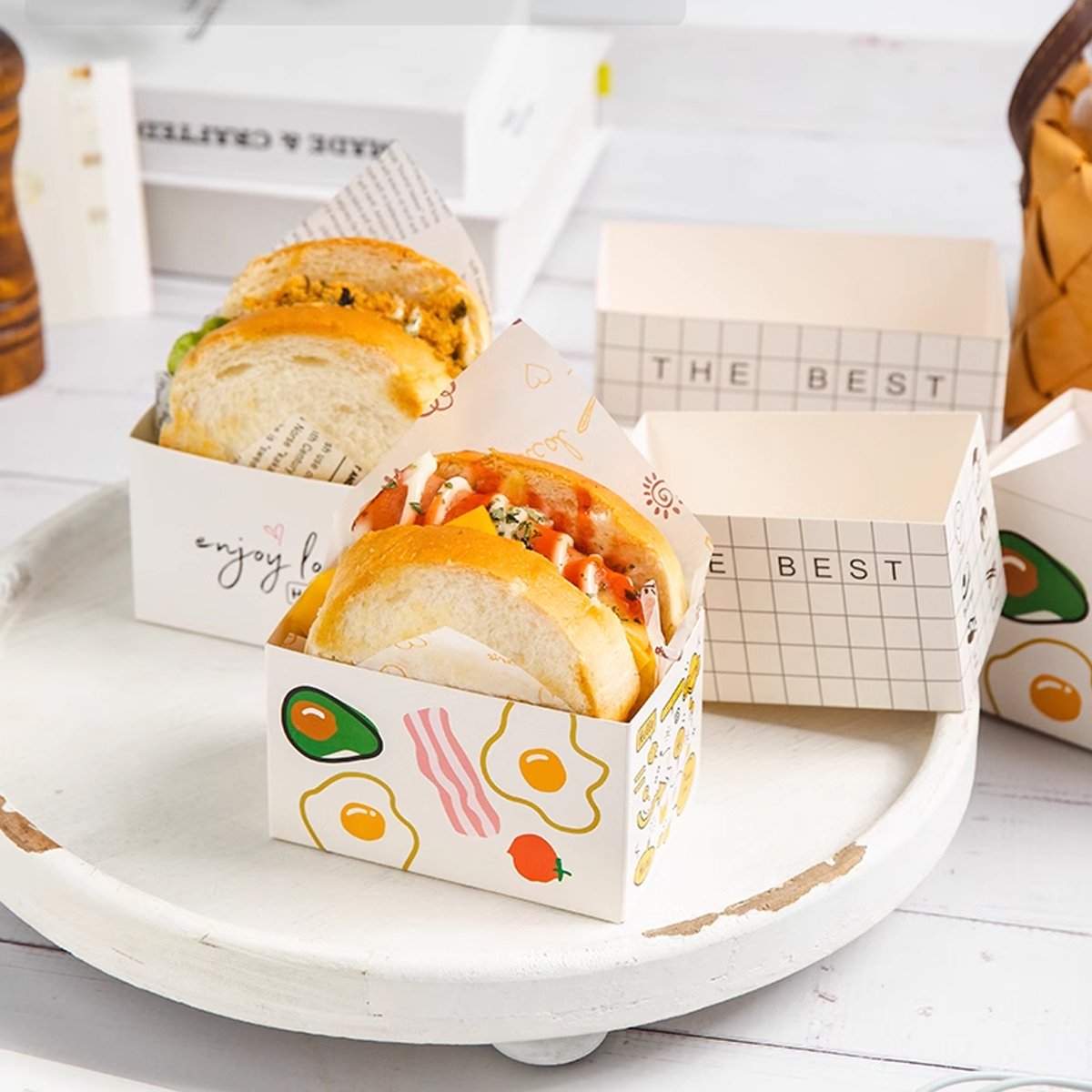 Paper Sandwich Boxes with Multicoloured Designs 100PCS