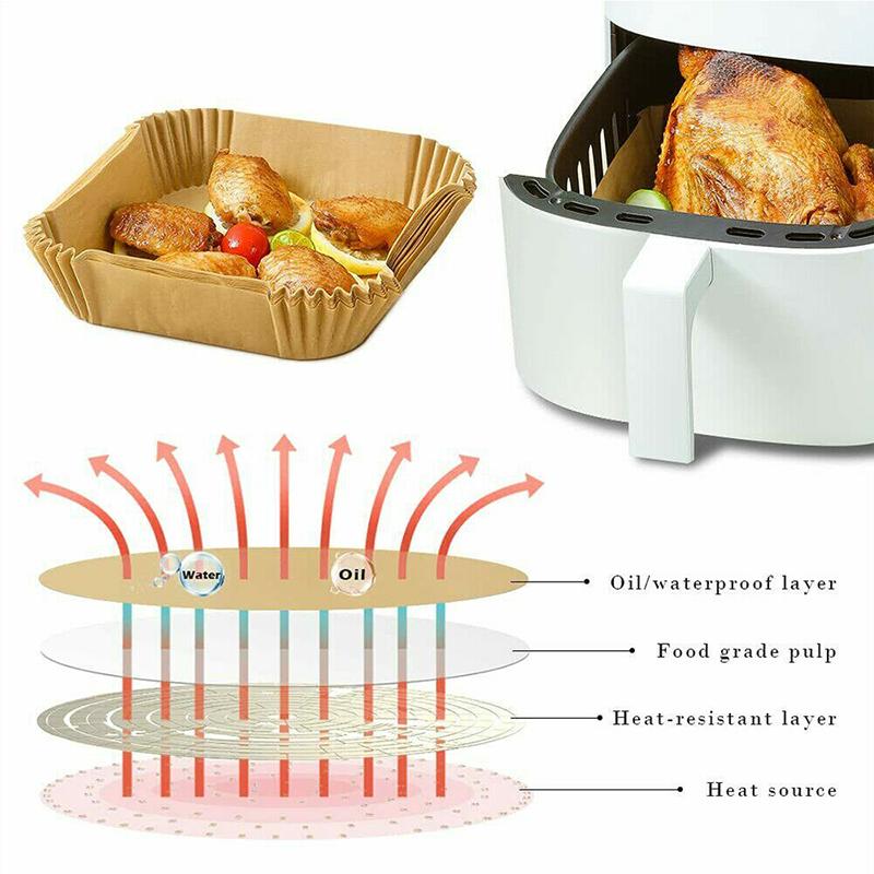 50-200PCS Disposable Square Air Fryer Paper Liner Non-Stick Baking Paper Liner