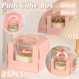 Pink Cake Boxes Food-Grade Cardboard with Window 25PCS