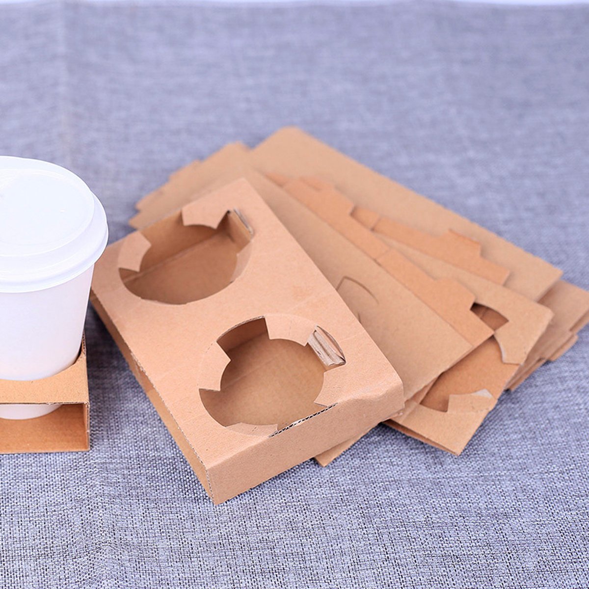 100pcs Corrugated Coffee Cup Holder with Thick Kraft Paper Base for Drinks