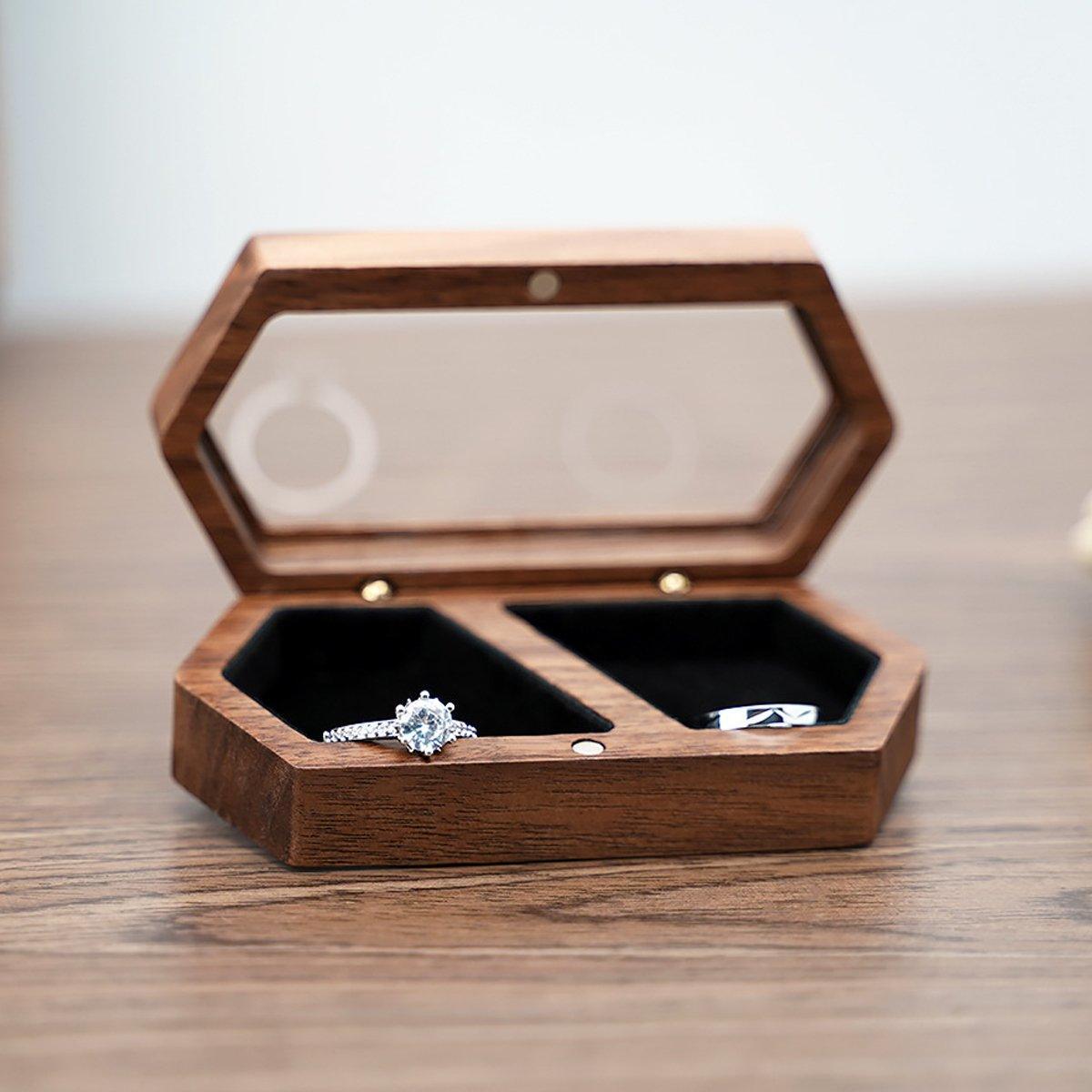 Black Walnut Wooden Ring Box Jewelry 1Pack