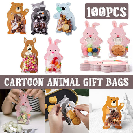 Cartoon  Animal  Treat Bags Eco-Friendly Paper Treat Pouches  100 pcs