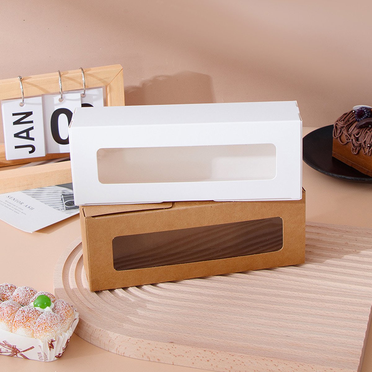 Elevate your dessert presentation with our 50PCS Kraft Paper Macaron Boxes featuring a Transparent Window!