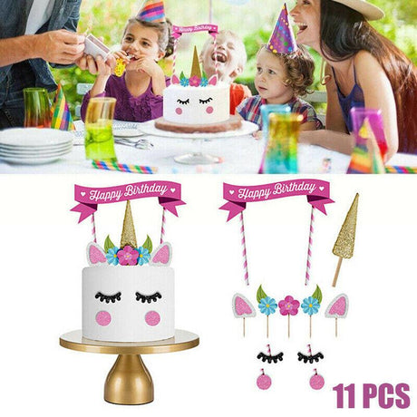 11Pcs Unicorn Happy Birthday Cake Topper Set Kids Girls Decoratio