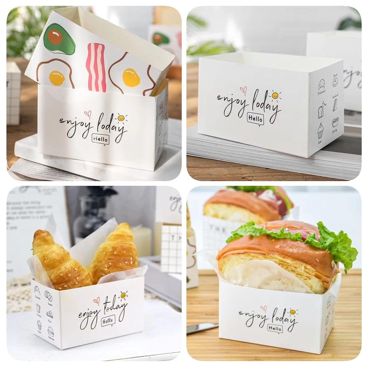 Food-Grade Paper Sandwich Boxes with Multicoloured Designs for Cafes and Bakeries 100 pcs