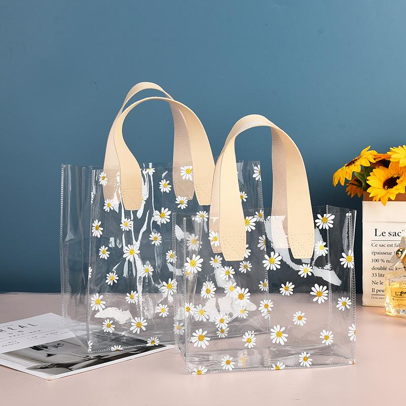 Clear PVC Tote Bags with Daisy Print for Weddings Birthdays 10pcs