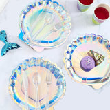 Shell-shaped Paper Plates 100 Pack High-Quality Iridescent Party Supplies