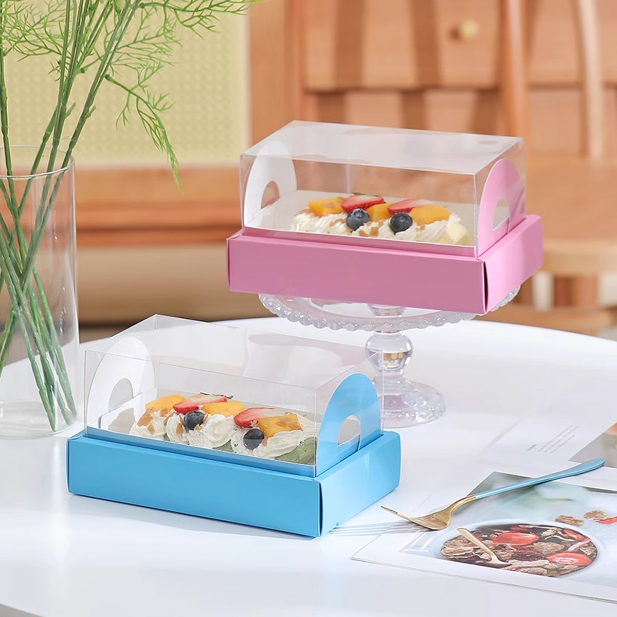 Cake Roll Boxes PET Plastic Swiss Roll Packaging 20PCS