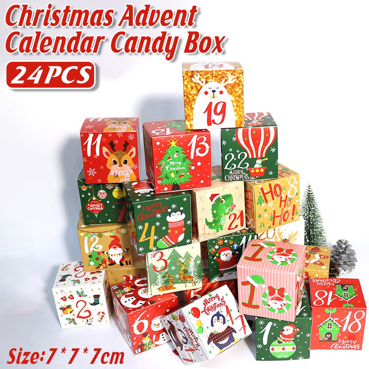 24pcs Christmas Countdown Candy Box Set Holiday Digital Gift Boxes Advent Bags