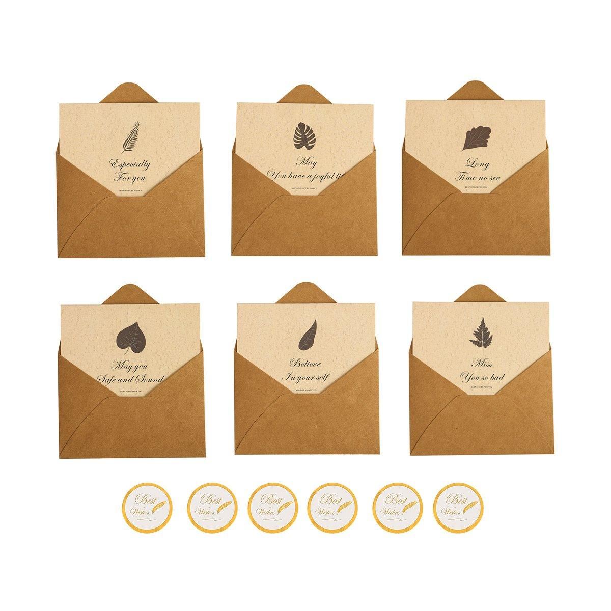 6pcs Retro Greeting Cards With Envelopes Simple Vintage Design