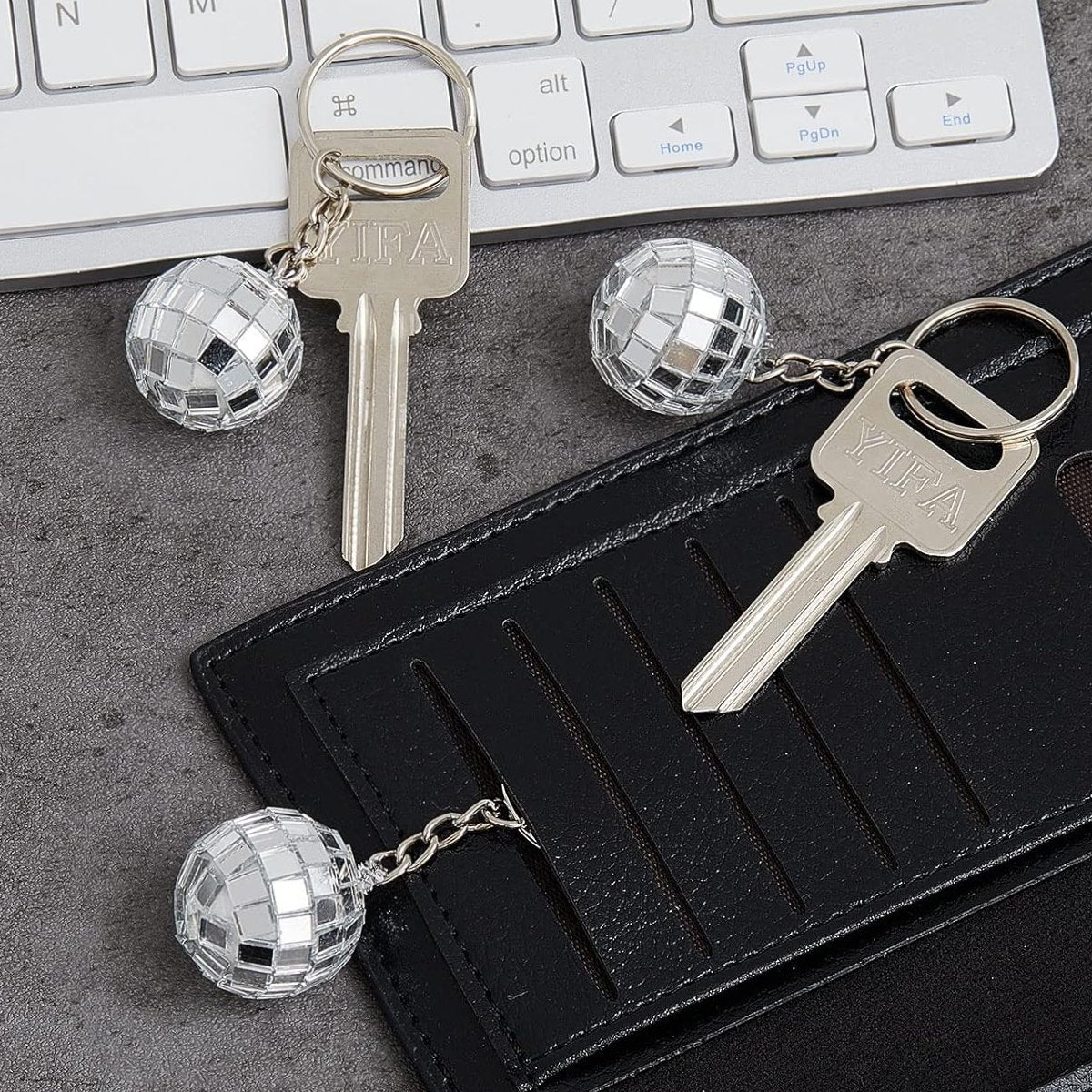 Disco Ball Keyring Silver 12PCS