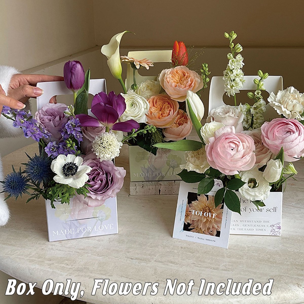 Elegant Foldable Hand-Held Flower Packaging Boxes for Gift Presentations 10pcs