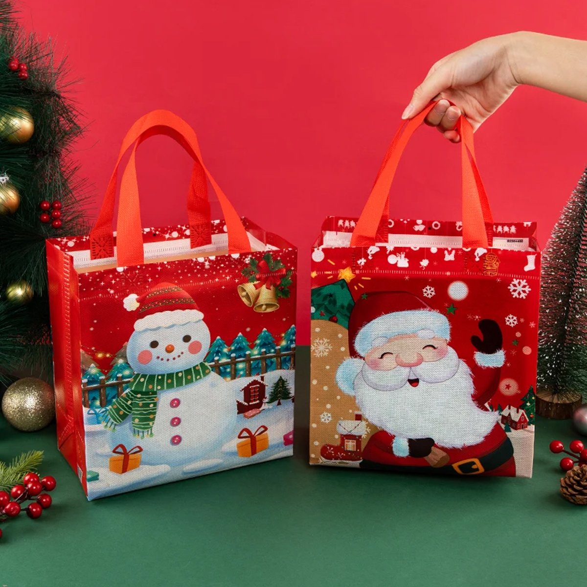 25pcs Christmas Non Woven Shopping Tote Bags Printed Colour Party Gift Bags