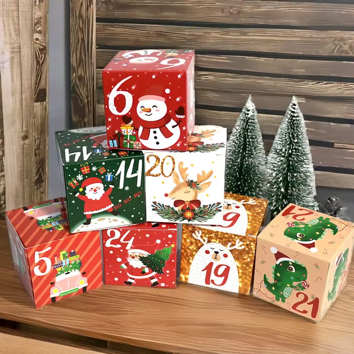 Countdown to Christmas with this festive set of 24 Christmas Candy Boxes! 