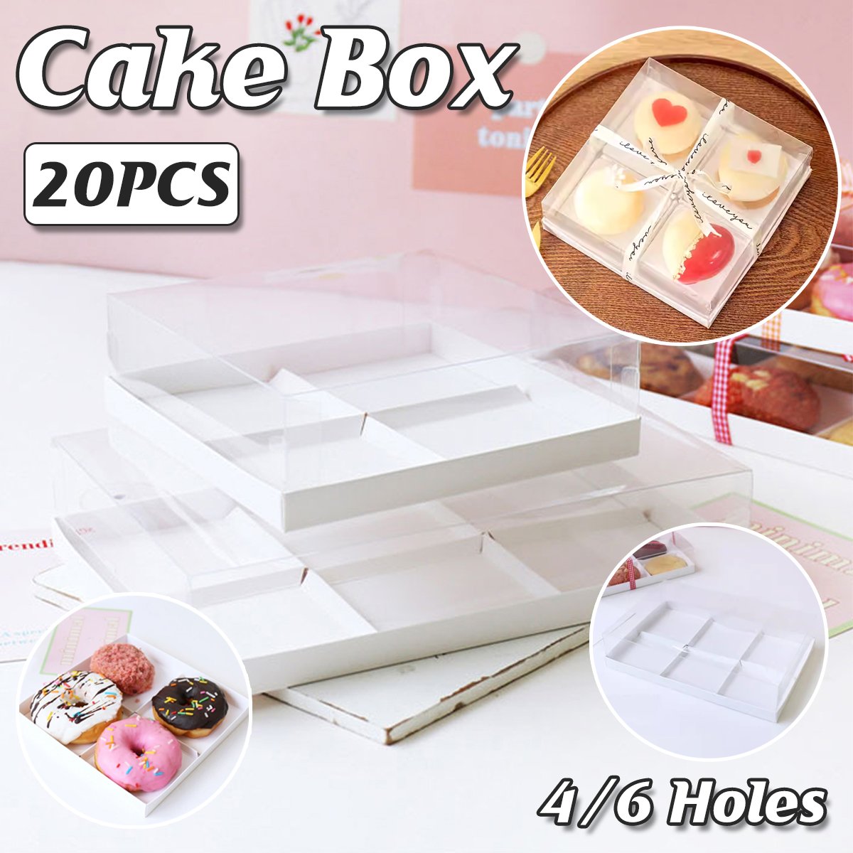 Pastry Packing Small Cake Box With Clear Lids For Donut Mousse Puffs 20pcs