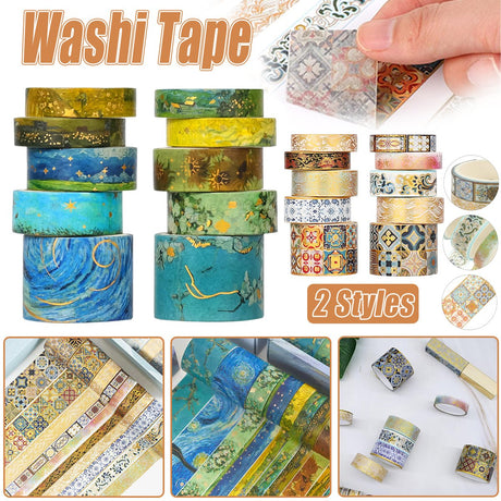 Gold Foil Washi Tape Set Decorative Craft Tape for Gift Wrapping Scrapbooking