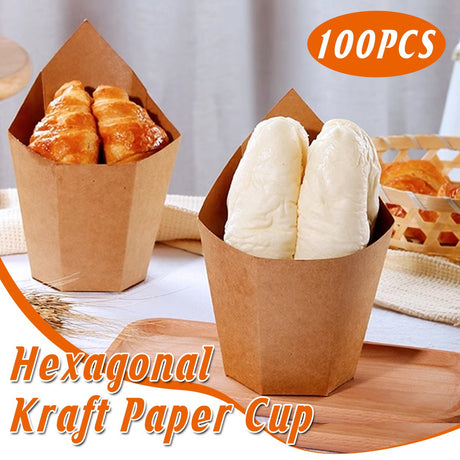 Disposable Folding Hexagon Kraft Paper Cups 100PCS