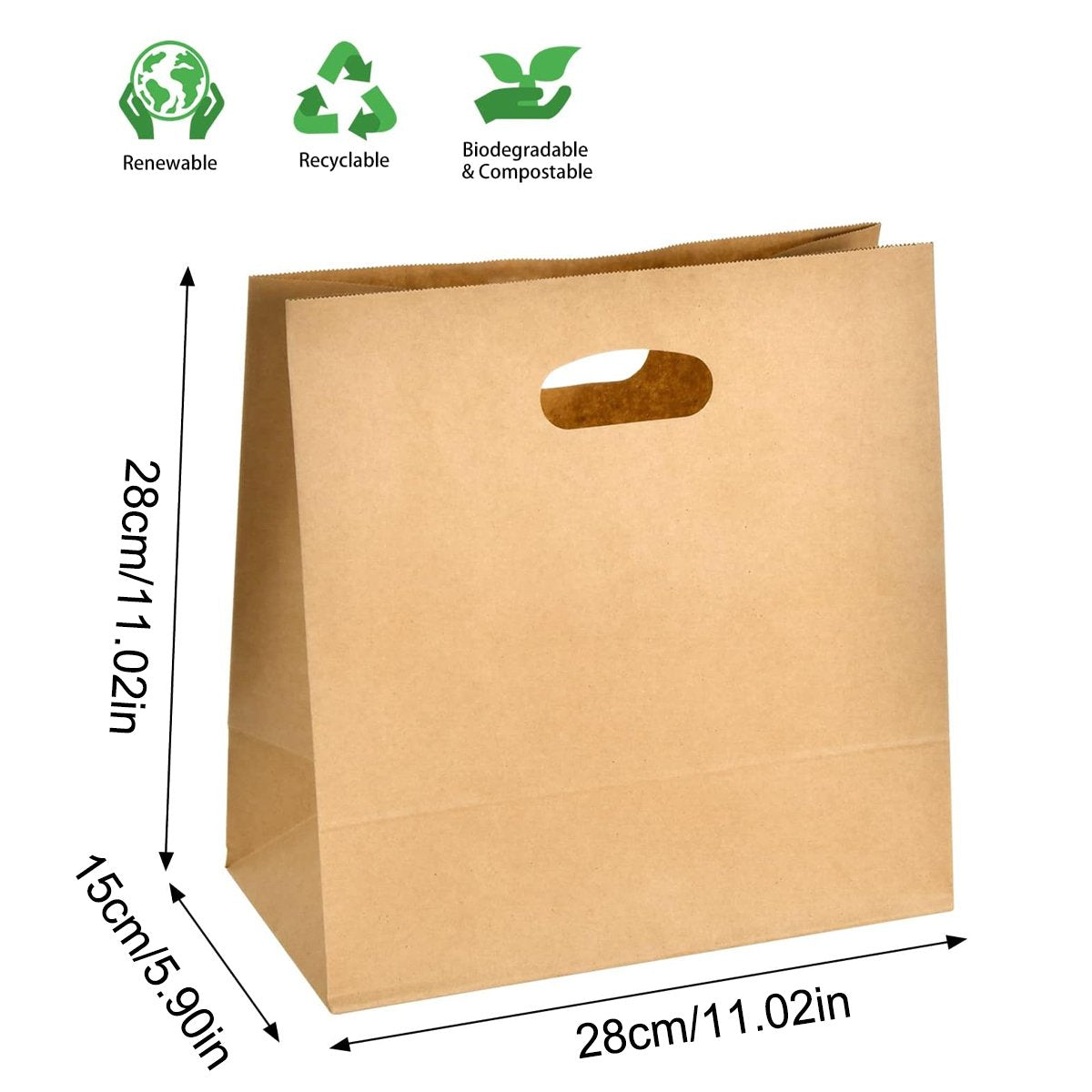 Kraft Paper Tote Bag Takeaway Bag 50PCS